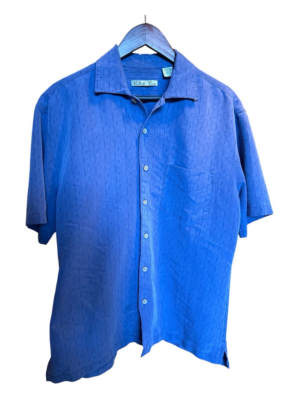 Batik Bay Men’s Blue Textured Vertical Stripe Short Sleeve Button Down Shirt (M)